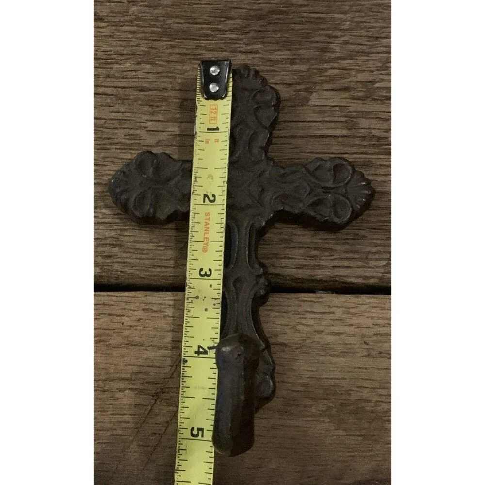 Rustic Cast Iron Cross Wall Hook. 5 inches tall. Farmhouse Decor.